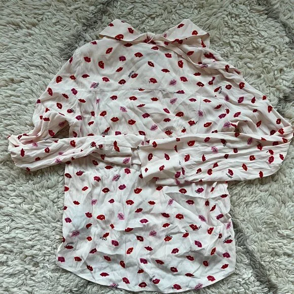 NWT Zadig & Voltaire Women's Red Lip Print Shirt TESSI CREPE - Picture 4 of 5